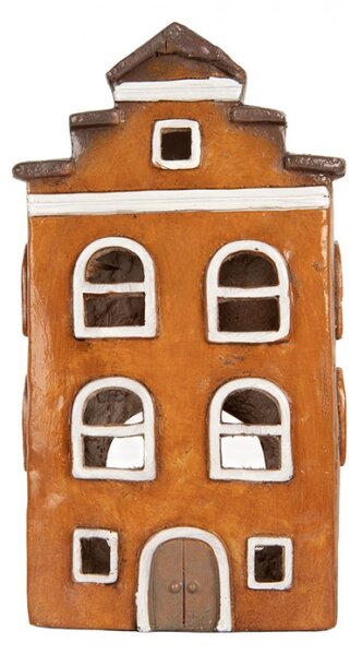 Oranžový keramický svícen na čajovou svíčku domeček – 20x15x34 cm