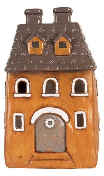 Oranžový keramický svícen na čajovou svíčku domeček – 23x17x37 cm