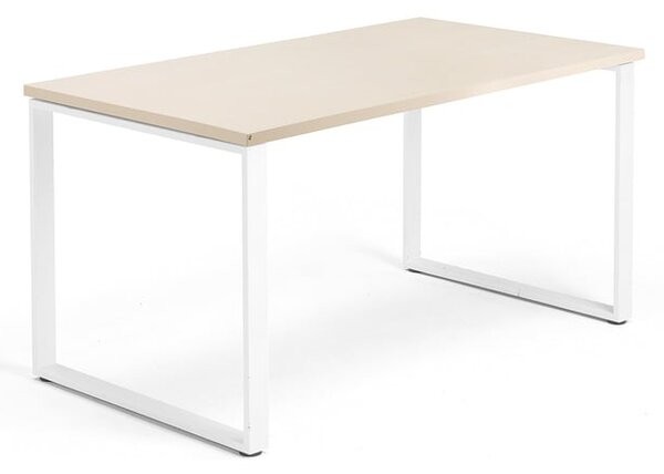AJ Produkty Psací stůl QBUS, O-podnož, 1400x800 mm, bílý rám, bříza