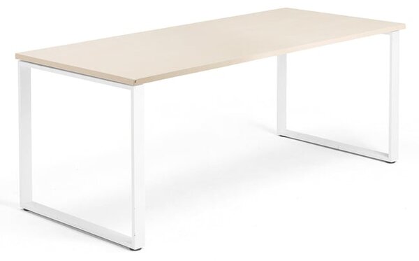 AJ Produkty Psací stůl QBUS, O-podnož, 1800x800 mm, bílý rám, bříza