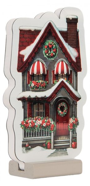 Červená plastová vánoční infinity lampa domeček – 13x5x21 cm