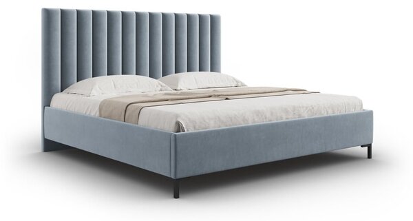 Světle modrá čalouněná dvoulůžková postel s úložným prostorem s roštem 160x200 cm Casey – Mazzini Beds