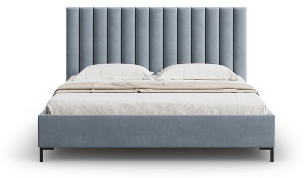 Světle modrá čalouněná dvoulůžková postel s úložným prostorem s roštem 160x200 cm Casey – Mazzini Beds