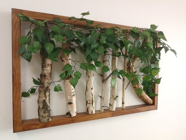 ArtTree s.r.o. Dřevěný obraz s březovým dřevem a listy 60cm x 100cm