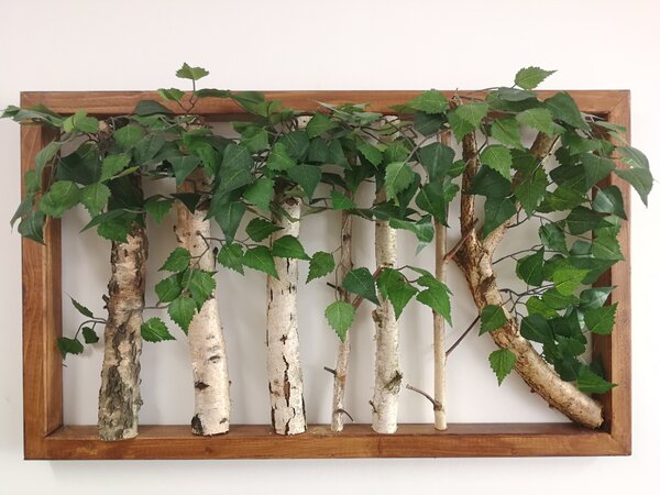 ArtTree s.r.o. Dřevěný obraz s březovým dřevem a listy 60cm x 100cm