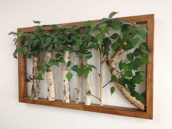ArtTree s.r.o. Dřevěný obraz s březovým dřevem a listy 60cm x 100cm