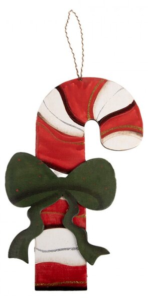 Červená dřevěná vánoční ozdoba cukrová hůl – 25x1x39 cm