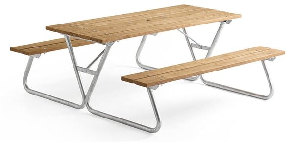 AJ Produkty Piknikový stůl PICNIC PINE, lavice bez opěradla, 1800 mm, hnědý
