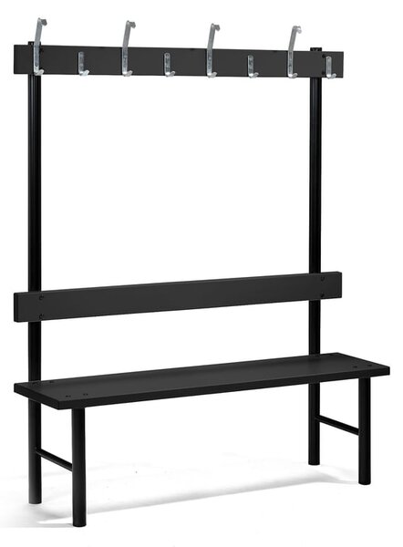 AJ Produkty Šatní lavice s věšákem STADIUM, 8 háčků, 1500 mm, černá