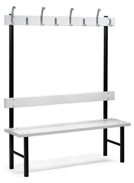 AJ Produkty Šatní lavice s věšákem STADIUM, 8 háčků, 1500 mm, šedá