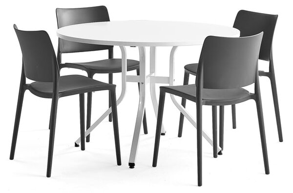 AJ Produkty Sestava Various + Rio, 1 stůl a 4 antracitové židle