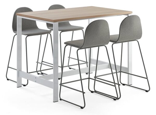 AJ Produkty Sestava VARIOUS + GANDER, stůl 1200x800x900 mm, dub + 4 barové židle, zelenošedé