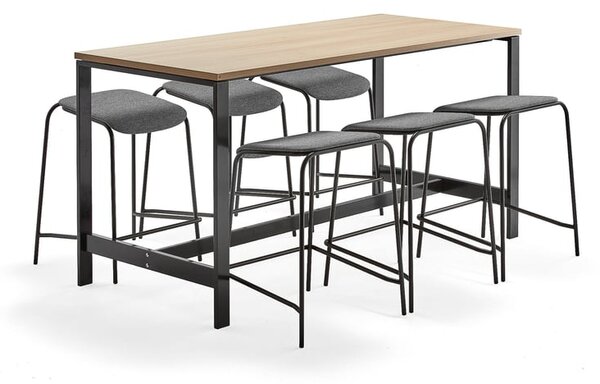 AJ Produkty Sestava VARIOUS + ATTEND, stůl 1800x800x900 mm, dub + 6 antracitových stoliček