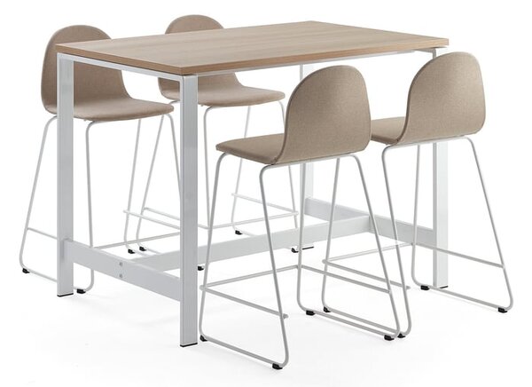 AJ Produkty Sestava VARIOUS + GANDER, stůl 1200x800x900 mm, dub + 4 barové židle, béžové