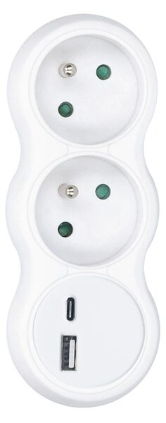 SOLIGHT Rozbočka s USB A+C nabíječkou, 2 x 10A, bílá