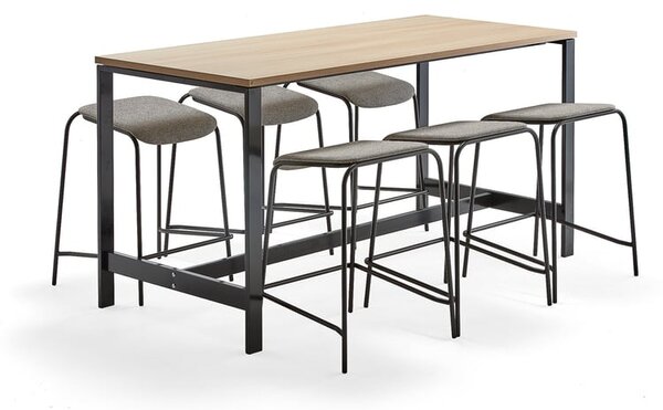 AJ Produkty Sestava VARIOUS + ATTEND, stůl 1800x800x900 mm, dub + 6 béžových stoliček