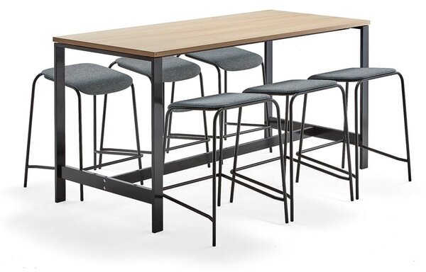 AJ Produkty Sestava VARIOUS + ATTEND, stůl 1800x800x900 mm, dub + 6 modrošedých stoliček