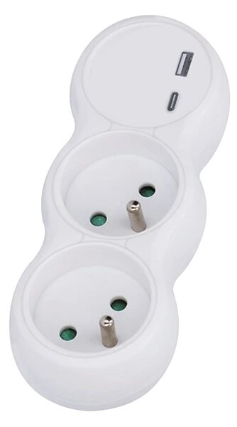 SOLIGHT Rozbočka s USB A+C nabíječkou, 2 x 10A, bílá