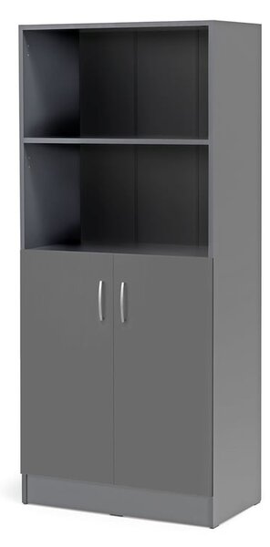 AJ Produkty Kancelářská skříň FLEXUS, 1725x760x415 mm, dveře + 2 otevřené police, šedá