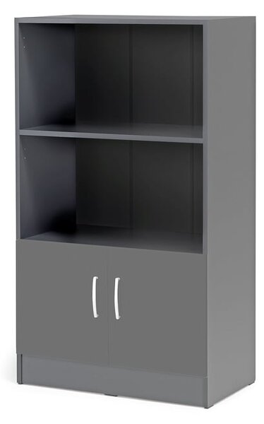 AJ Produkty Kancelářská skříň FLEXUS, 1325x760x415 mm, dveře + 2 otevřené police, šedá