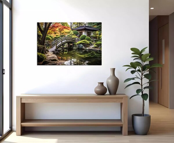 Obraz na plátně Japonská zahrada s můstkem