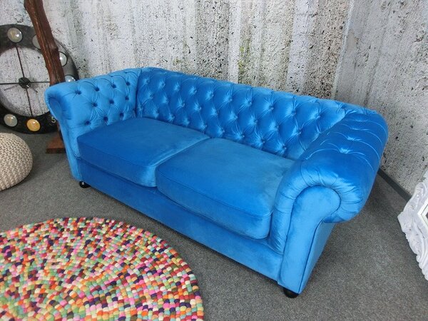 (2672) VIVONITA Chesterfield modrá pohovka 195cm