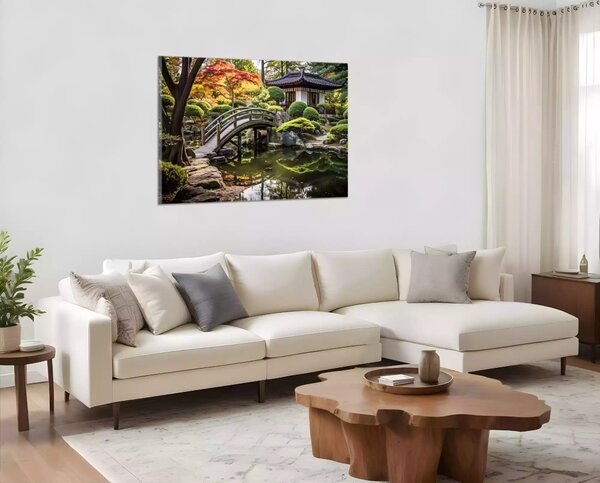 Obraz na plátně Japonská zahrada s můstkem