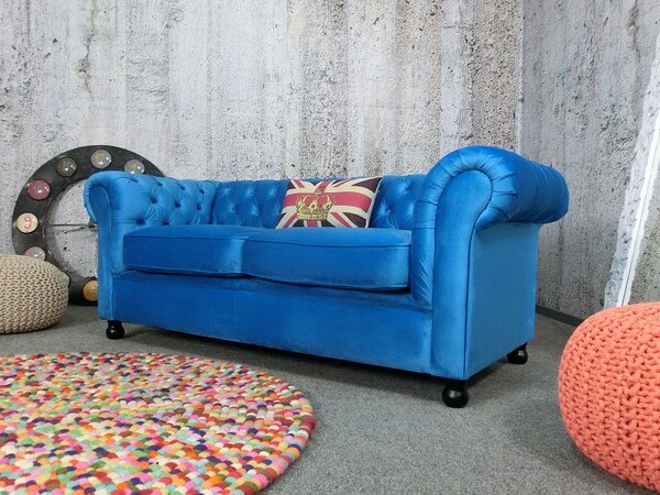 (2672) VIVONITA Chesterfield modrá pohovka 195cm