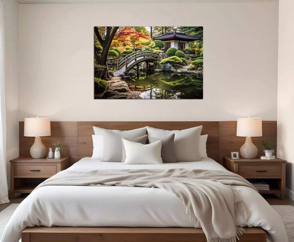 Obraz na plátně Japonská zahrada s můstkem