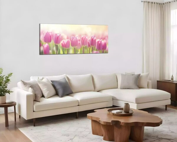 Obraz na zeď Růžové tulipány panorama