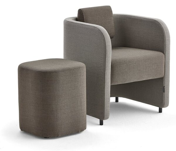 AJ Produkty Nábytková sestava COMFY, křeslo a taburet, vlněný potah, písková/hnědá