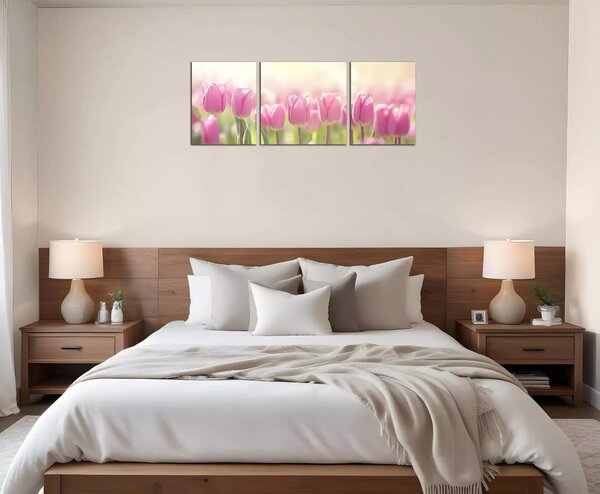 Obraz na zeď Růžové tulipány panorama