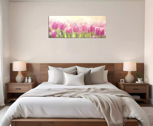 Obraz na zeď Růžové tulipány panorama