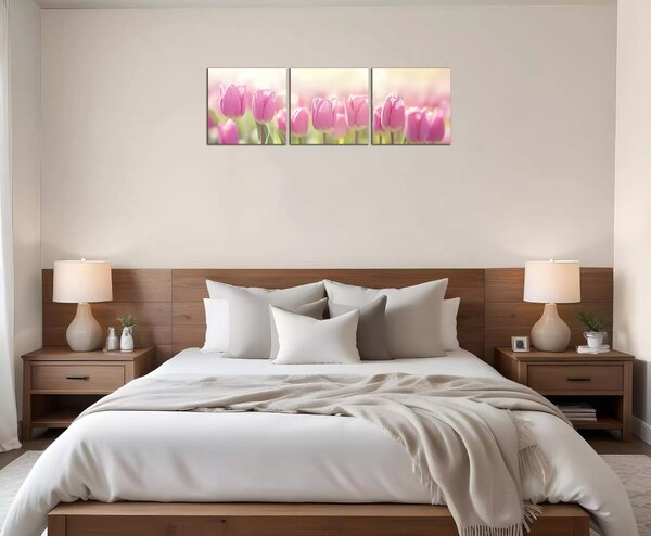Obraz na zeď Růžové tulipány panorama