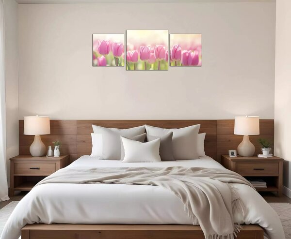Obraz na zeď Růžové tulipány panorama