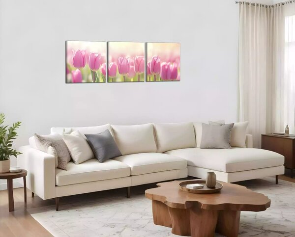 Obraz na zeď Růžové tulipány panorama
