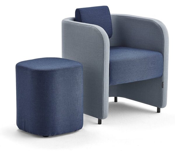AJ Produkty Nábytková sestava COMFY, křeslo a taburet, vlněný potah, blankytně modrá/námořnická modrá