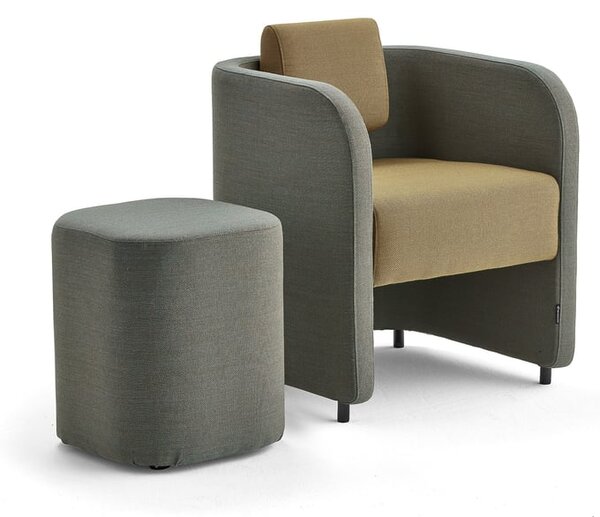 AJ Produkty Nábytková sestava COMFY, křeslo a taburet, vlněný potah, tyrkysovo-oranžová/zlatá