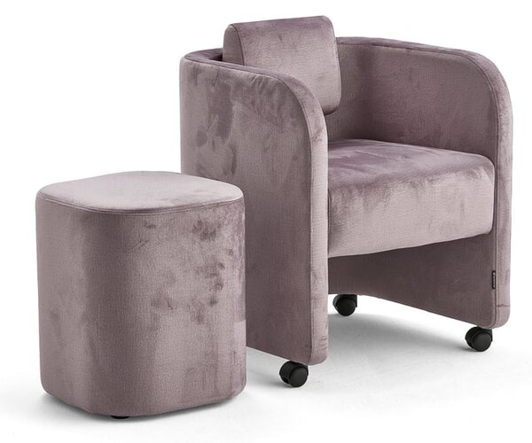 AJ Produkty Nábytková sestava COMFY, křeslo a taburet, s kolečky, samet, světle fialová