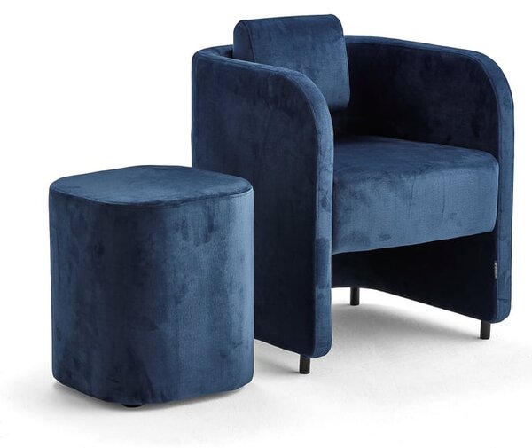 AJ Produkty Nábytková sestava COMFY, křeslo a taburet, samet, modrá