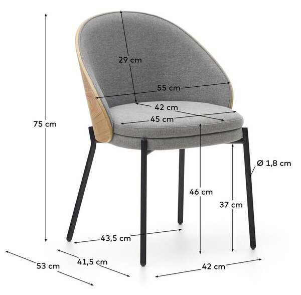 Šedé/v přírodní barvě čalouněné jídelní křeslo Eamy – Kave Home
