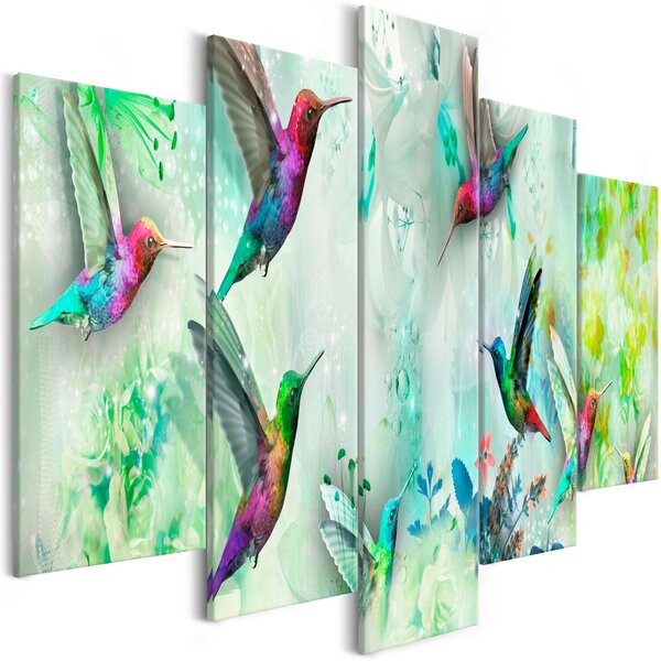 Obraz - Barevní kolibříci - zelení 100x50
