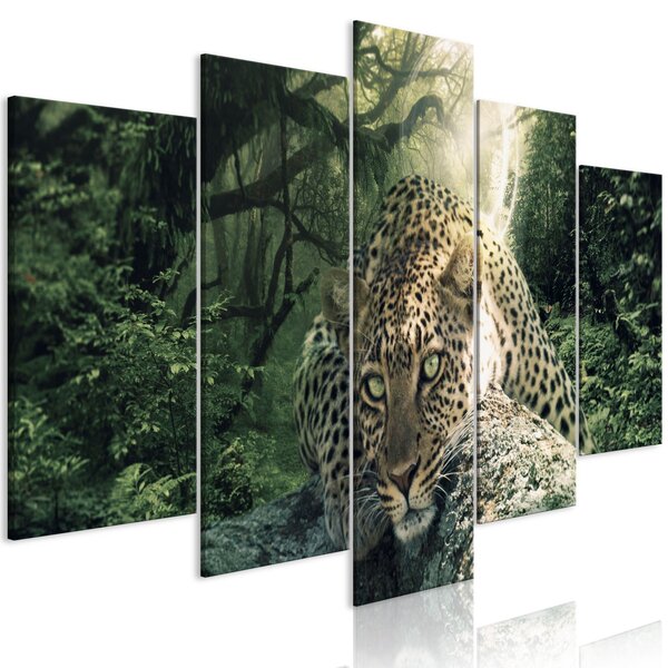Obraz - Ležící levhart - světlezelený 100x50