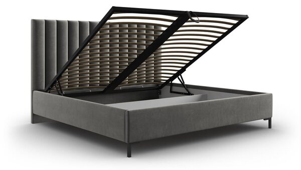 Šedá čalouněná dvoulůžková postel s úložným prostorem s roštem 200x200 cm Casey – Mazzini Beds