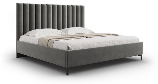 Šedá čalouněná dvoulůžková postel s úložným prostorem s roštem 200x200 cm Casey – Mazzini Beds