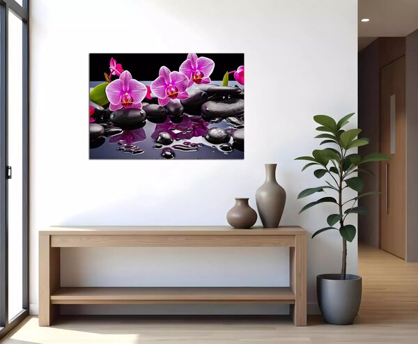 Moderní obraz Orchideje a černé kameny