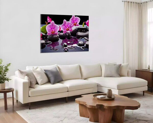 Moderní obraz Orchideje a černé kameny