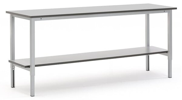 AJ Produkty Pracovní stůl MOTION, s policí, 2000x600 mm, šedá deska HPL