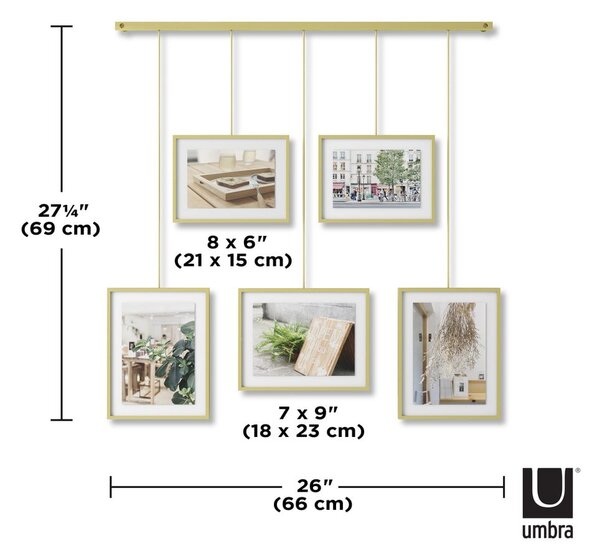 Kovové rámečky na zeď ve zlaté barvě v sadě 5 ks 66x69 cm Exhibit – Umbra