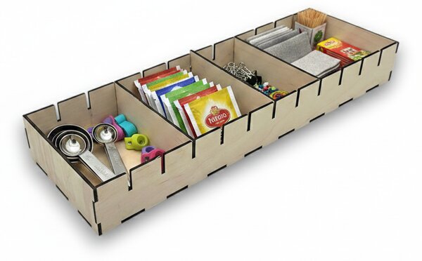 Usporadejto.cz Organizér do šuplíku s přepážkami, vložka do zásuvky, dřevěný VASKY, 45,5 x 15 x 6 cm